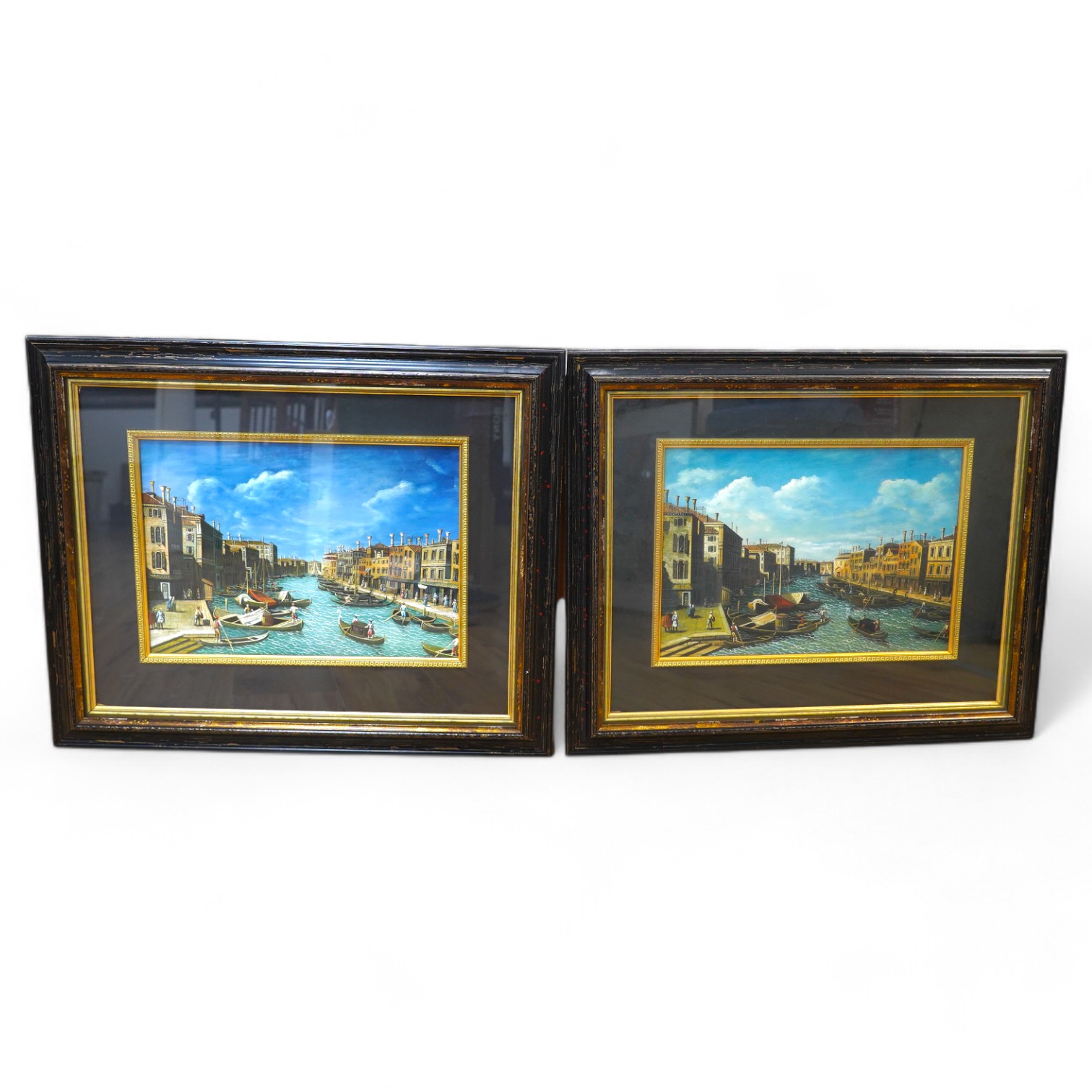 Valentino, pair of gouaches, Venetian canals with gondolas, one signed, 24 x 35cm. Condition - fair to good